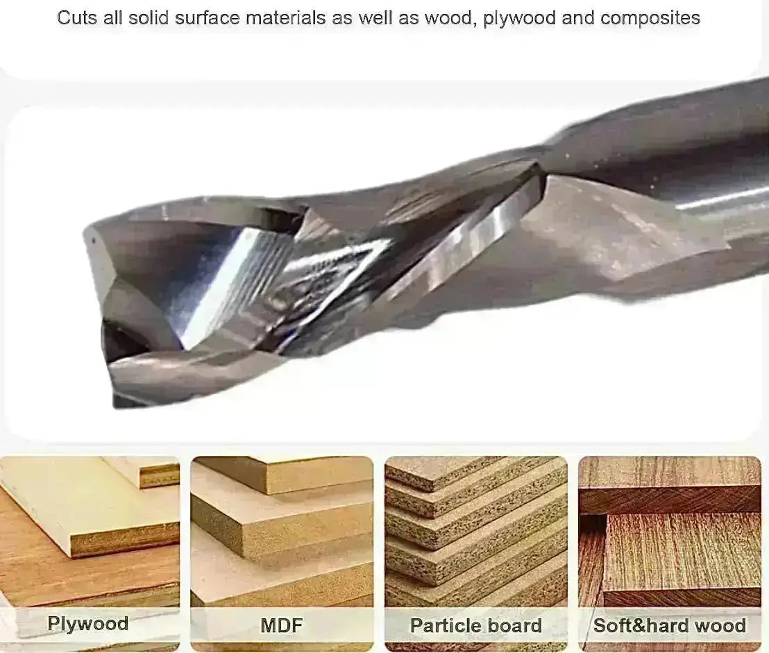 3/4” Compression x 3 1/2” CL x 3/4” Shank 6” Overall Solid Carbide 7/8” Upcut 2 Flute Router Bit - MTS