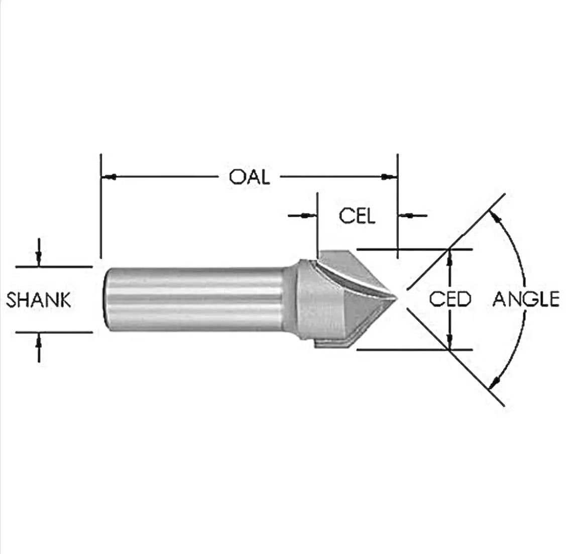 V-Groove 60 Deg 1/4” D x 7/32” CL x 1/4” Shk x 1 1/2” Oal 1/4” Cut Height 1 Flute Rapid Tool