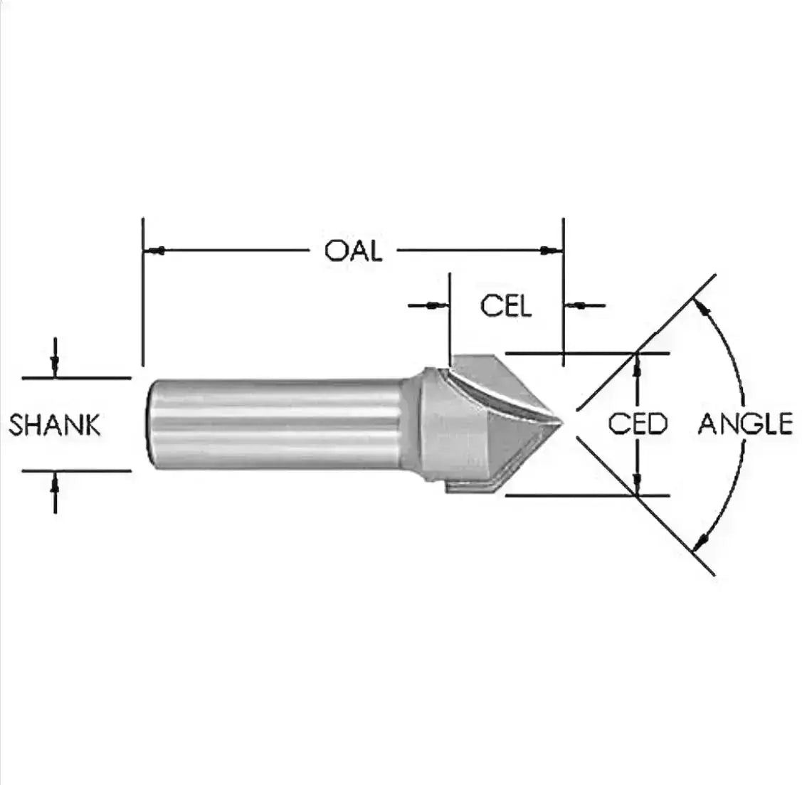 V-Groove 60 Deg 1/4” D x 7/32” CL x 1/4” Shk x 2” Oal 3/16” Cut Height 3 Flute Rapid Tool