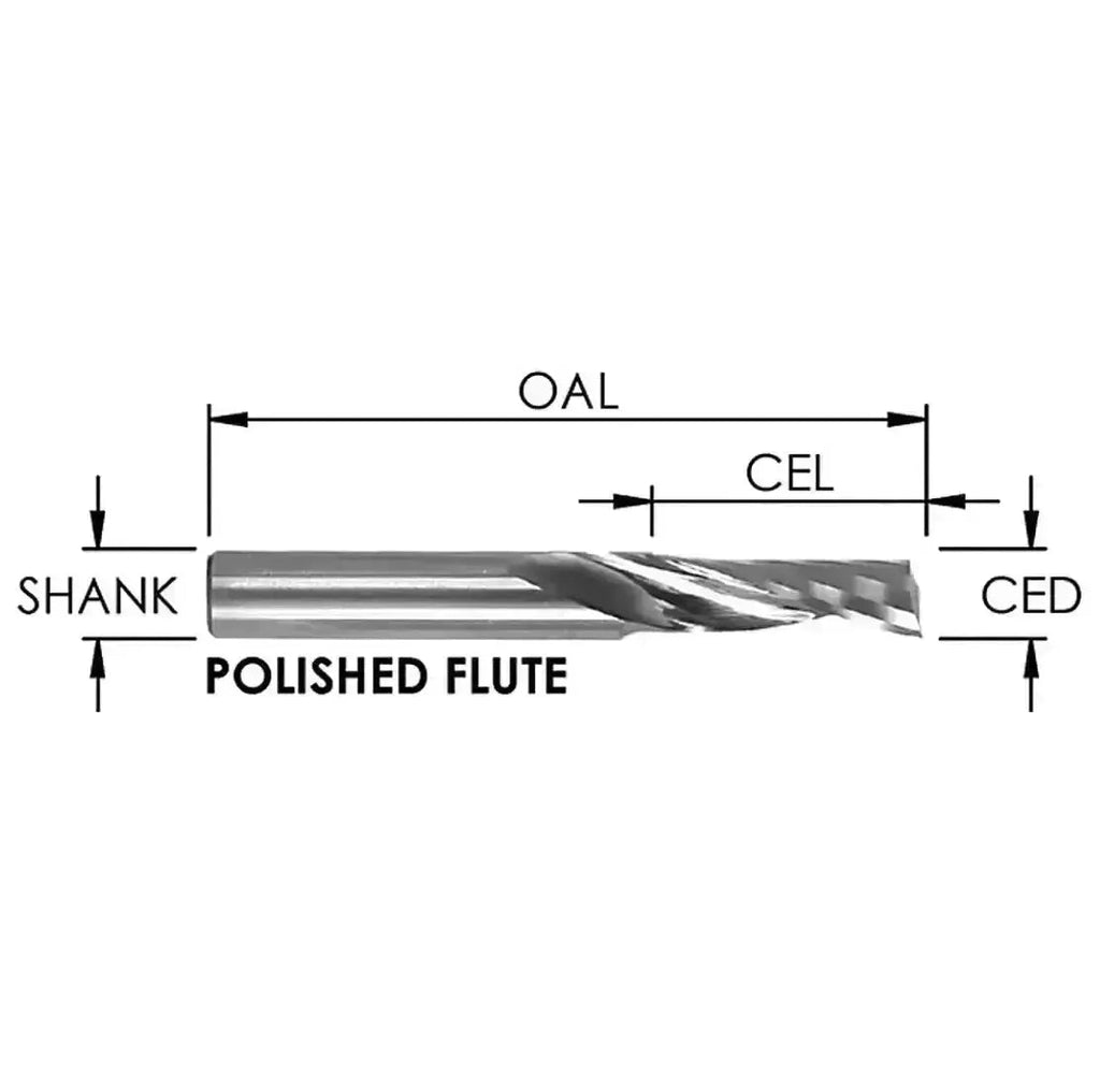 O-Flute Single Flute Up Cut 1/4” D x 3/8” CL x 1/4” Shank x 2” Oal Rapid Tool